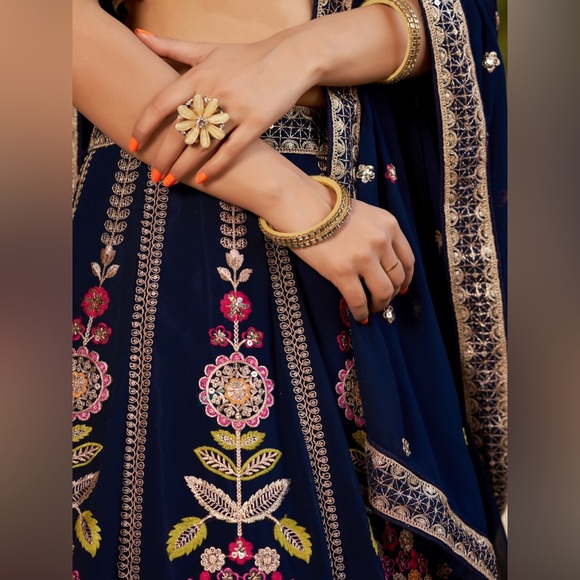 Navy Blue Lehenga 3pc Set - Stunning Work, Good Quality, Structured Skirt - Picture 5 of 6